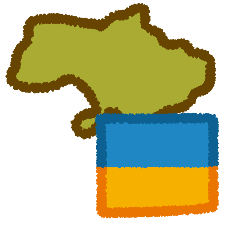a green shape of the country of ukraine, with the ukrainian flag